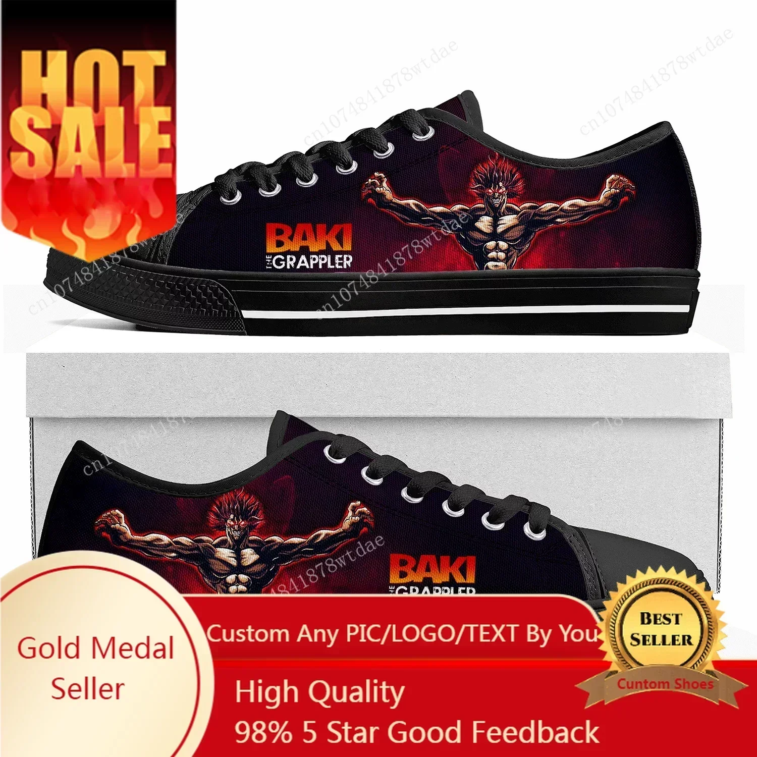 Baki The Grappler Hanma Baki Low Top Sneakers Womens Mens High Quality Canvas Sneaker Casual Anime Customize Shoes