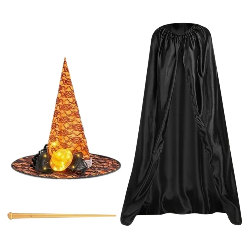 Halloween Witch Hat Masquerade Retro Cloak Wand Exquisite Light up Hat