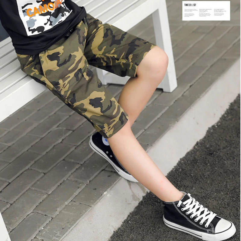 IENENS Teens Army Shorts Camouflage Short Trousers Children Short Pants Kids Cotton Boardshorts Boy Summer Thin Loose Shorts