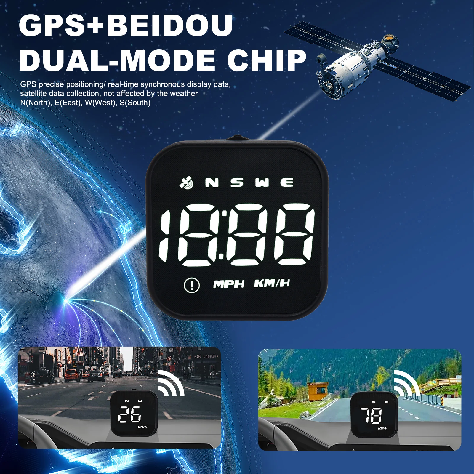 

GPS Speedometer HUD Head Up Display Off Road Accessories Car Overspeed Alarm M60 Digital Speed Slope Meter Compass Inclinometer