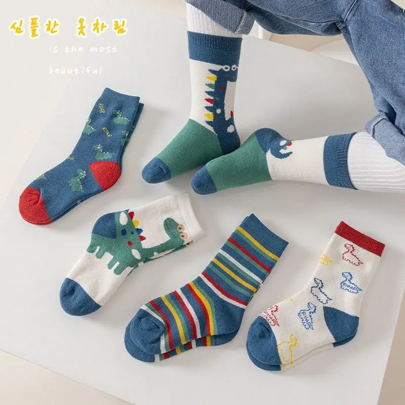 10 paia 1-16 anni calzini invernali in spugna per bambini Big Dinosaur Cartoon bambini Fashion Boutique abbigliamento per bambini tessuto addensato