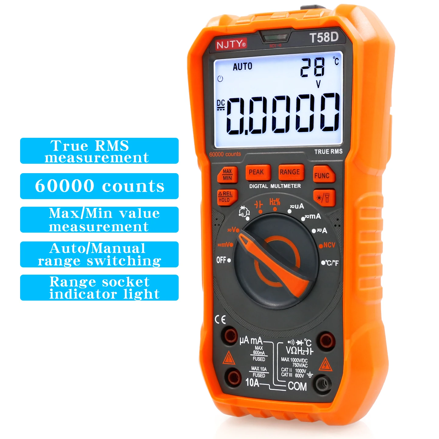 NJTY T-58D High-Precision Digital Multimeter, 60000 Counts, Smart Anti-Burn, Home/Professional Universal Meter