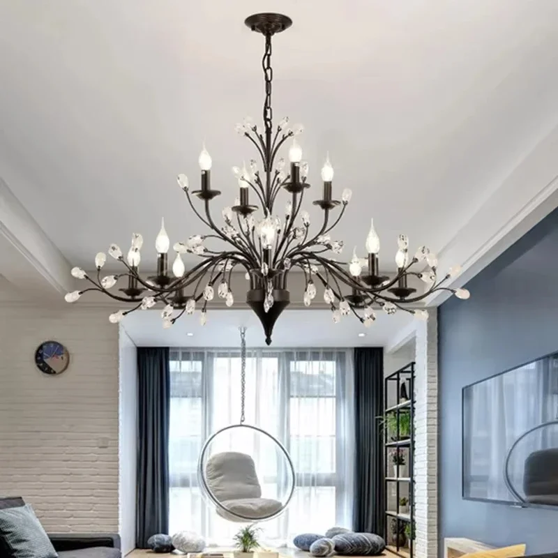 

Modern Led Crystal Chandeliers For Living Dining Bedroom Kitchen Pendant Lamp Lustre American Vintage Hotel Villa Hanging Lights