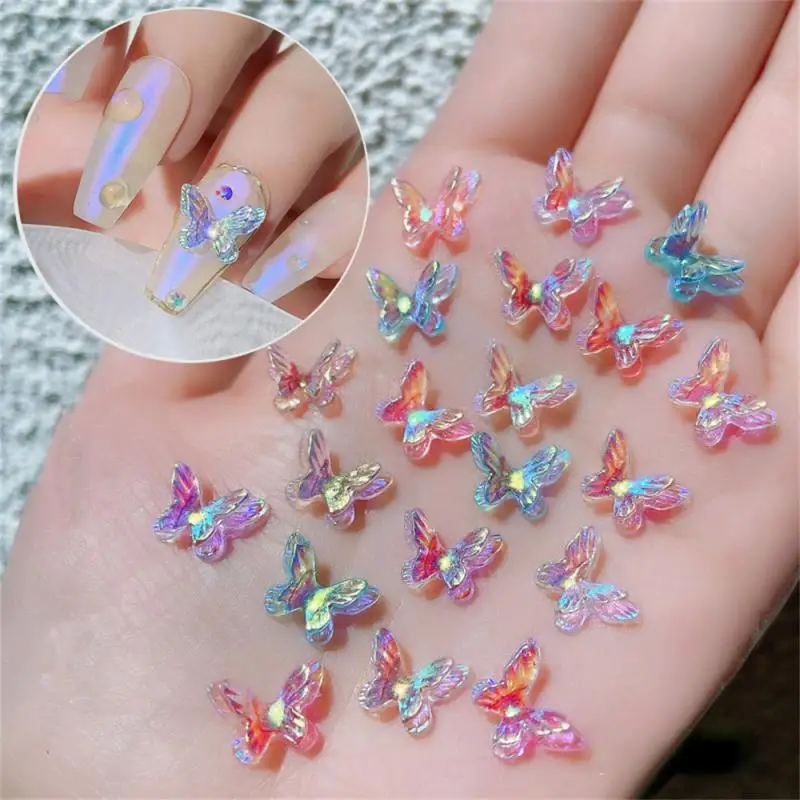 1~20PCS Bag Aurora Glitter Heart Shape Nail Charms 3D Flat Love Color Mixed Studs Nail Art Manicure Accessories Gel Polish