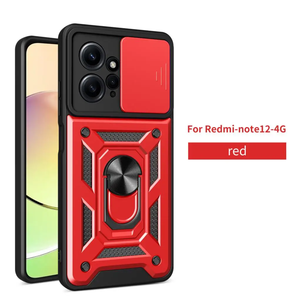 For Xiaomi Redmi Note 12 4G Slide Camera Armor Phone Case for Redmi Note 12 Capa Magnetic Ring Holder for Redmi Note 12 5G