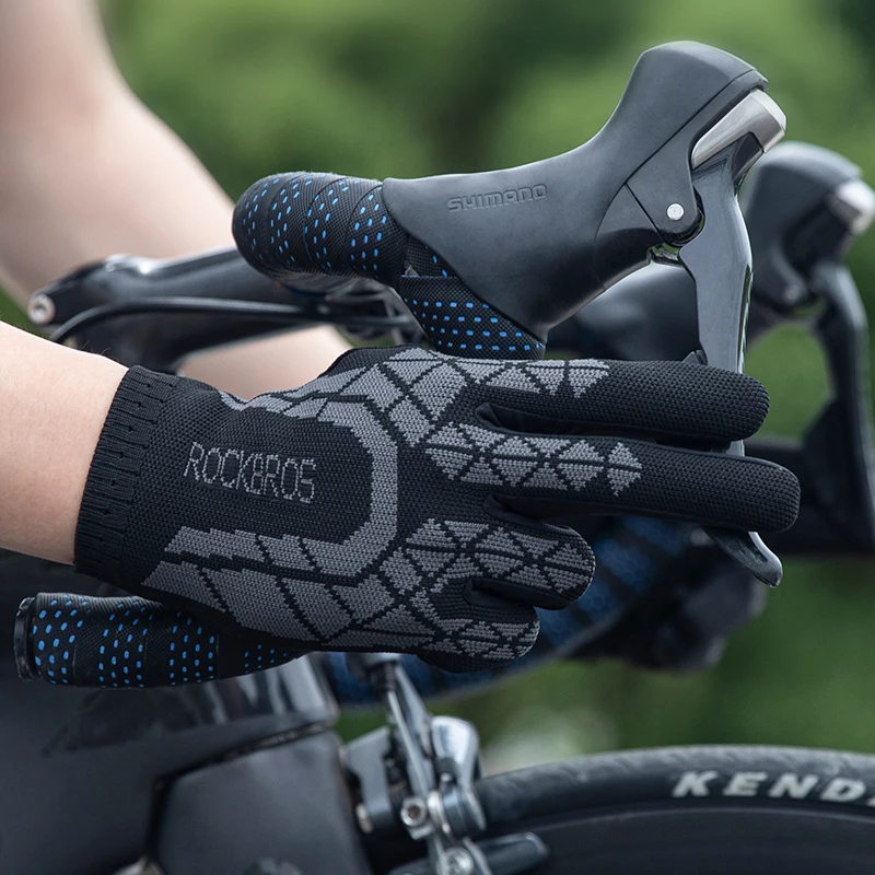 ROCKBROS primavera autunno guanti Mortorcycle SBR guanti da bicicletta traspiranti con dita intere schermo Touch ammortizzatore guanti da ciclismo