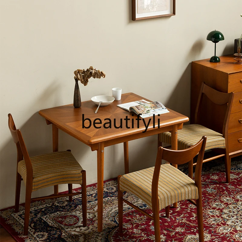 Solid wood dining table retro teak rectangular dining table and chair combination