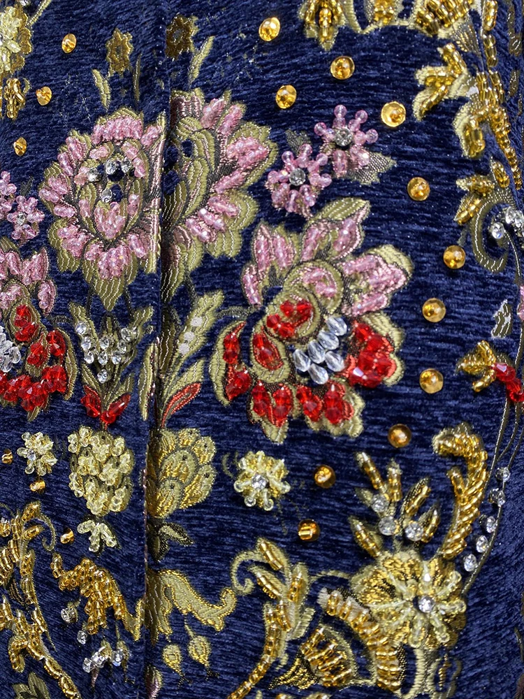 DLDENGHAN-abrigo Jacquard con cuentas de diamantes para mujer, cuello redondo, manga larga, botón oculto, ropa de abrigo Indie Folk, otoño