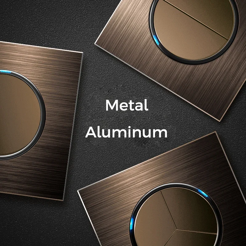 YINKA prise de commutateur panneau marron brossé en aluminium avec indicateur LED panneau de commutation de prise ue interrupteur d'éclairage électrique AC110-250V réseau