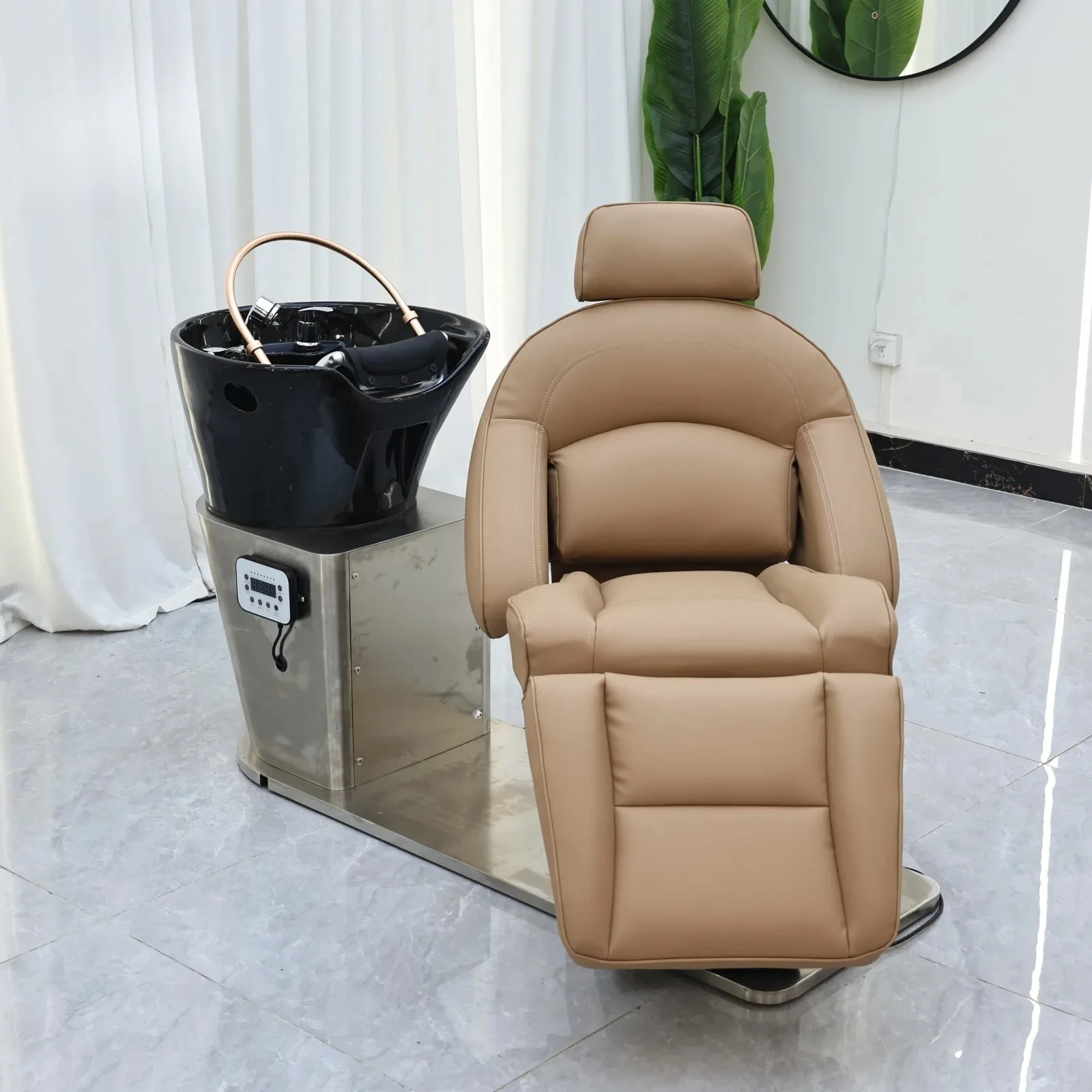 Motorized Semi Recline Hair Shampoo Bed Ceramic Basin Professional for Commercial Hair Salon Barbershop