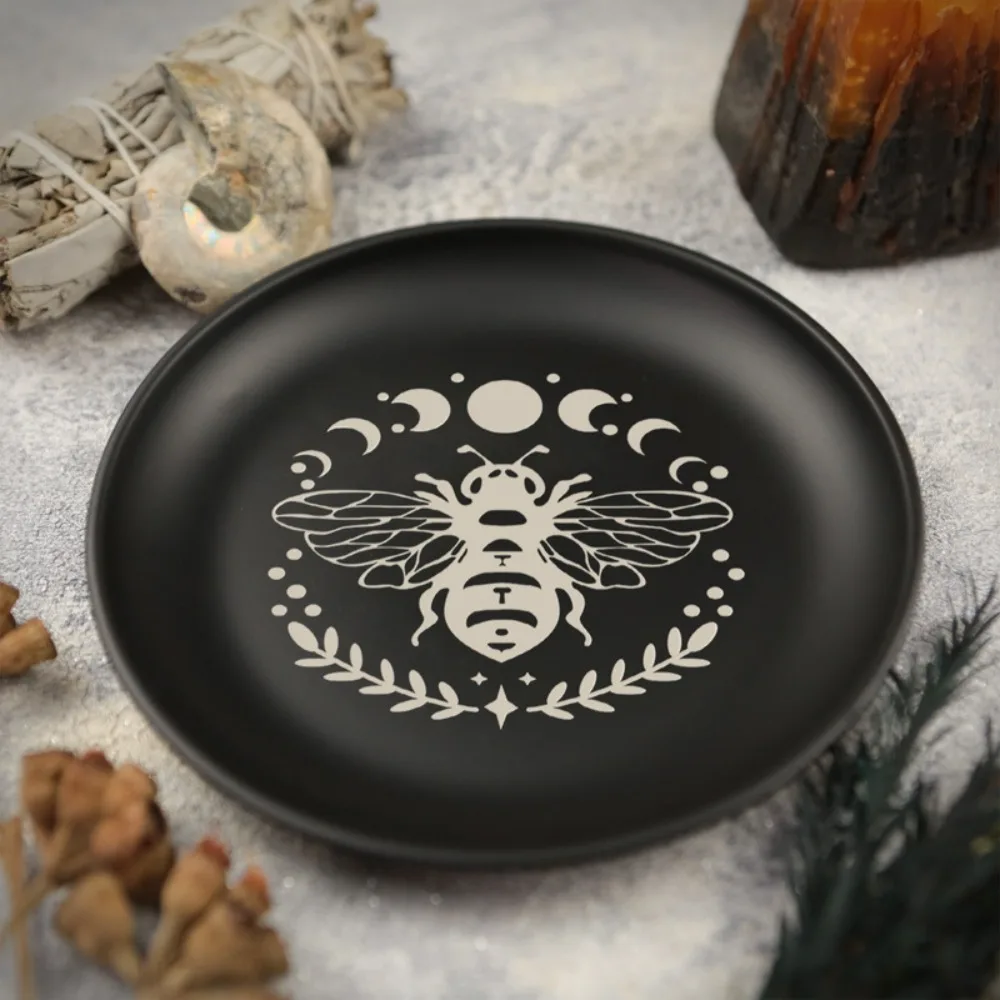 Ritual 5.5 Inch Decorative Jewelry Dish Round Black Crystal Stone Storage Tray Stainless Steel Meditation Altar Tray Gift view 2