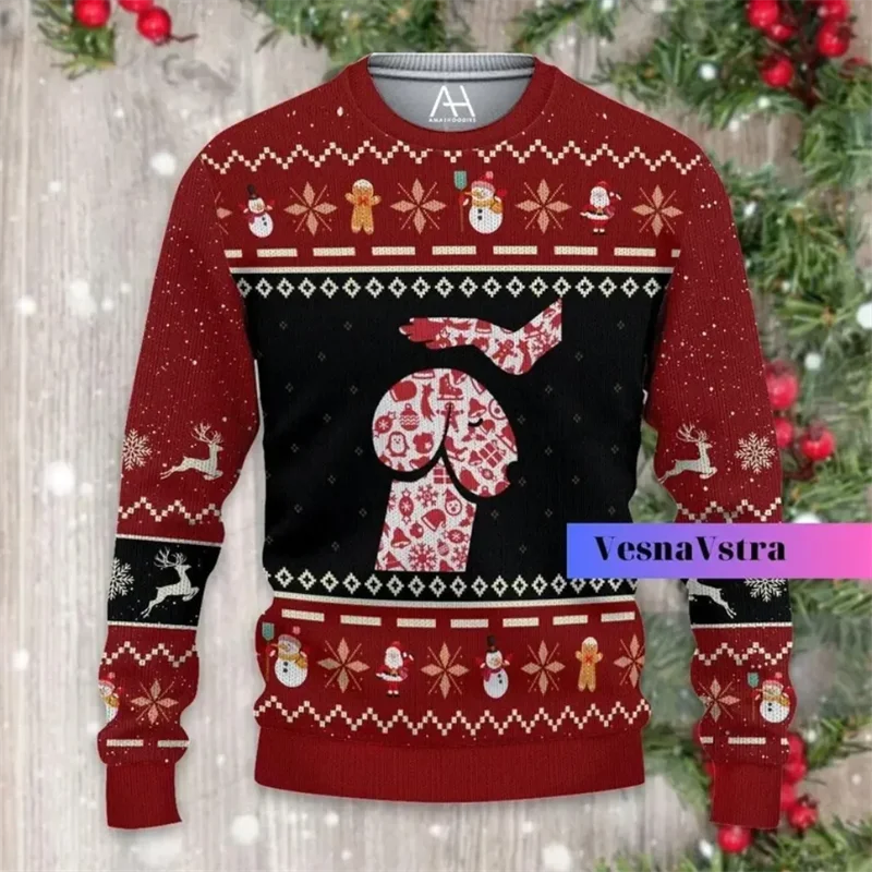 

Забавный рождественский свитер с длинными рукавами для мужчин, толстовка с 3d принтом Санта-Клауса, одежда для мужчин, рождественский свитер