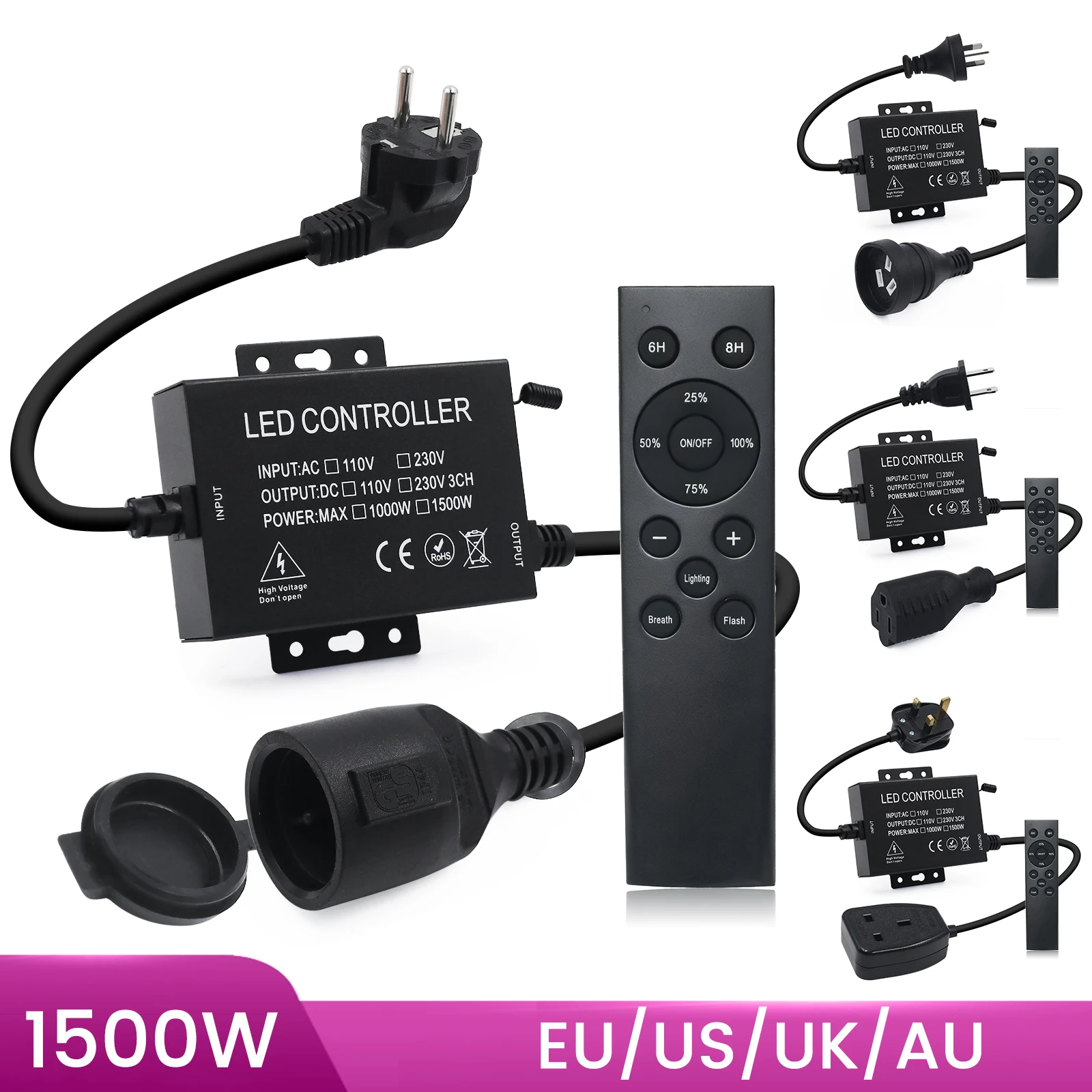 110V 220V LED Dimmer 750W/1500W Dimmable LED Controller with Remote Control for LED Strip Lamp Bulb/String Christmas Lights