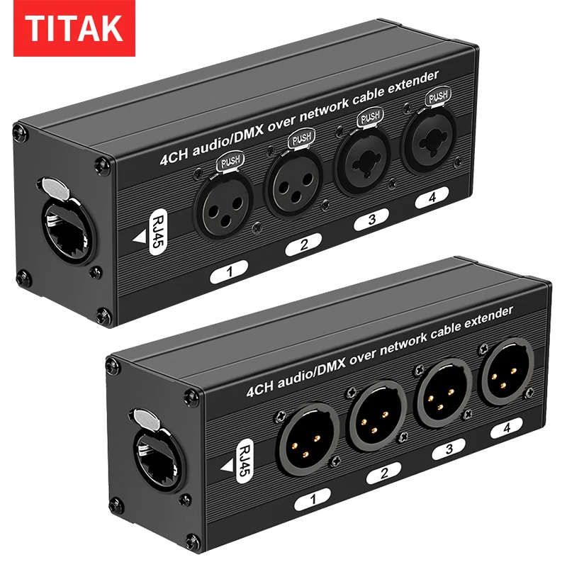4 Channel Multi Network 3Pin XLR to Ethercon-Compatible RJ45 Cat5 Ethernet Signal Extender for Live Stage,Audio Recording Studio