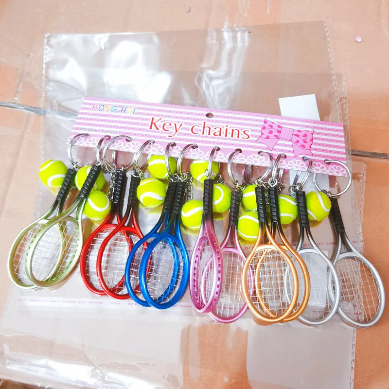 (48 Stks/partij) tennis Hanger Plastic Mini Tennisracket Sleutelhanger Trinket Sport Sleutelhanger Fan Souvenir Sleutelhangers Gift Groothandel