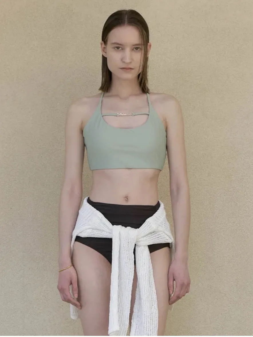 

New High Waist Two Piece Swimsuit for Young Women Color Blo Design Sports Fitn Fans Supplies e Design with Chest Pad