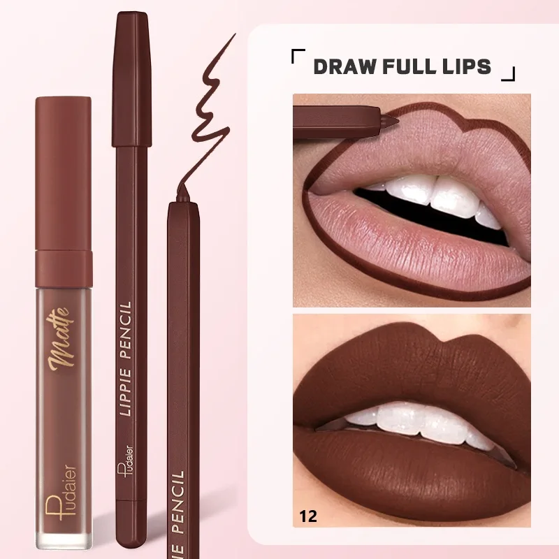 Pudaier Matte Lippenstift- und Lipliner-Set – Langlebige, wasserfeste, nicht klebrige Formel, die sich reibungslos für ein Perfekt gleitet