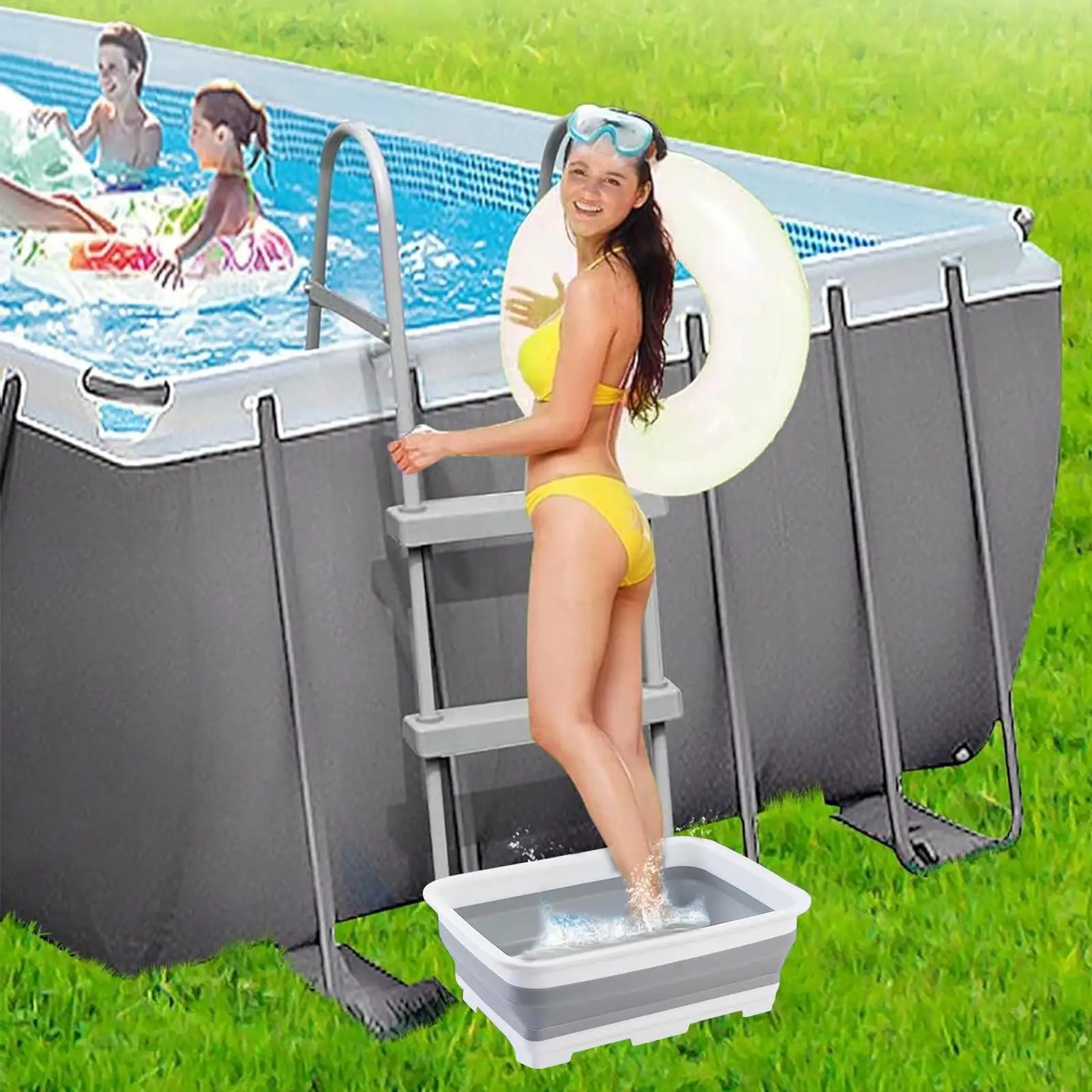 Foot Wash Tub for Pool Folding Feet Soaking Bucket Portable Foot Soaking Basin for Swimming Pool Beach Camping Lake Pond Garden