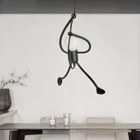 Vintage Iron Little Man Modern Arts Chandelier LED Ceiling Lamp Home Living Room Children Bedroom Decor Black E27 Pendant Lights 3