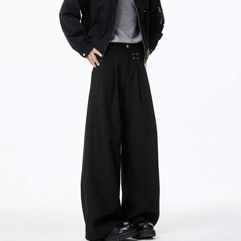 Luzhen 2025 nova moda original elegante perna larga calças casuais dos homens bonito de alta qualidade cor sólida roupas jy3124