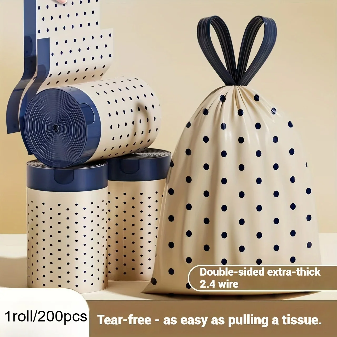 200 Drawstring Trash Bags, Large and Extra-thick, with An Automatic Closure Feature, for Various Household Settings