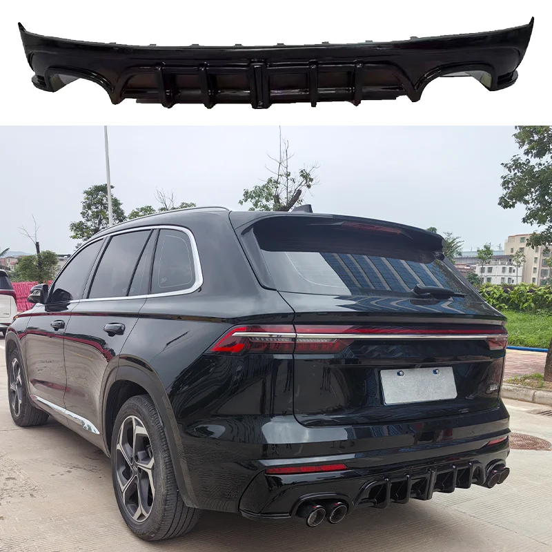 For Geely Monjaro 2021 2022 2023 Rear Bumper Diffuser Splitter Bodykit Double Dual Outlet Exhaust Pipe Black Carbon Accessories