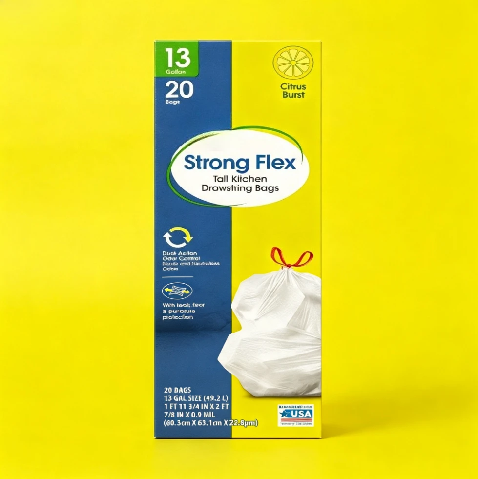Great Value Strong Flex 13-Gallon Drawstring Tall Kitchen Trash Bags, Citrus Burst, 20 Count