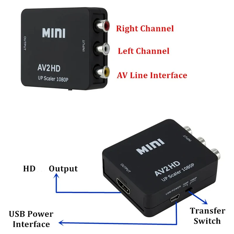 RCA AV to HDMI-compatible Converter AV/CVSB L/R Video Box HD 1080P 1920*1080 Support NTSC PAL Output AV To HDMI-compatible