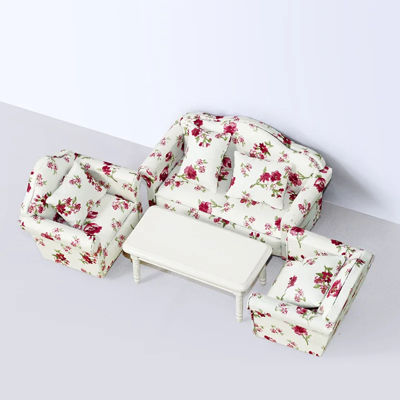 Accessoires pour maison de poupée 1:12, modèle Miniature, jouets Ob11, Mini ensemble de canapé à fleurs, meubles, maison de poupée, accessoires de photographie, jouets de décoration
