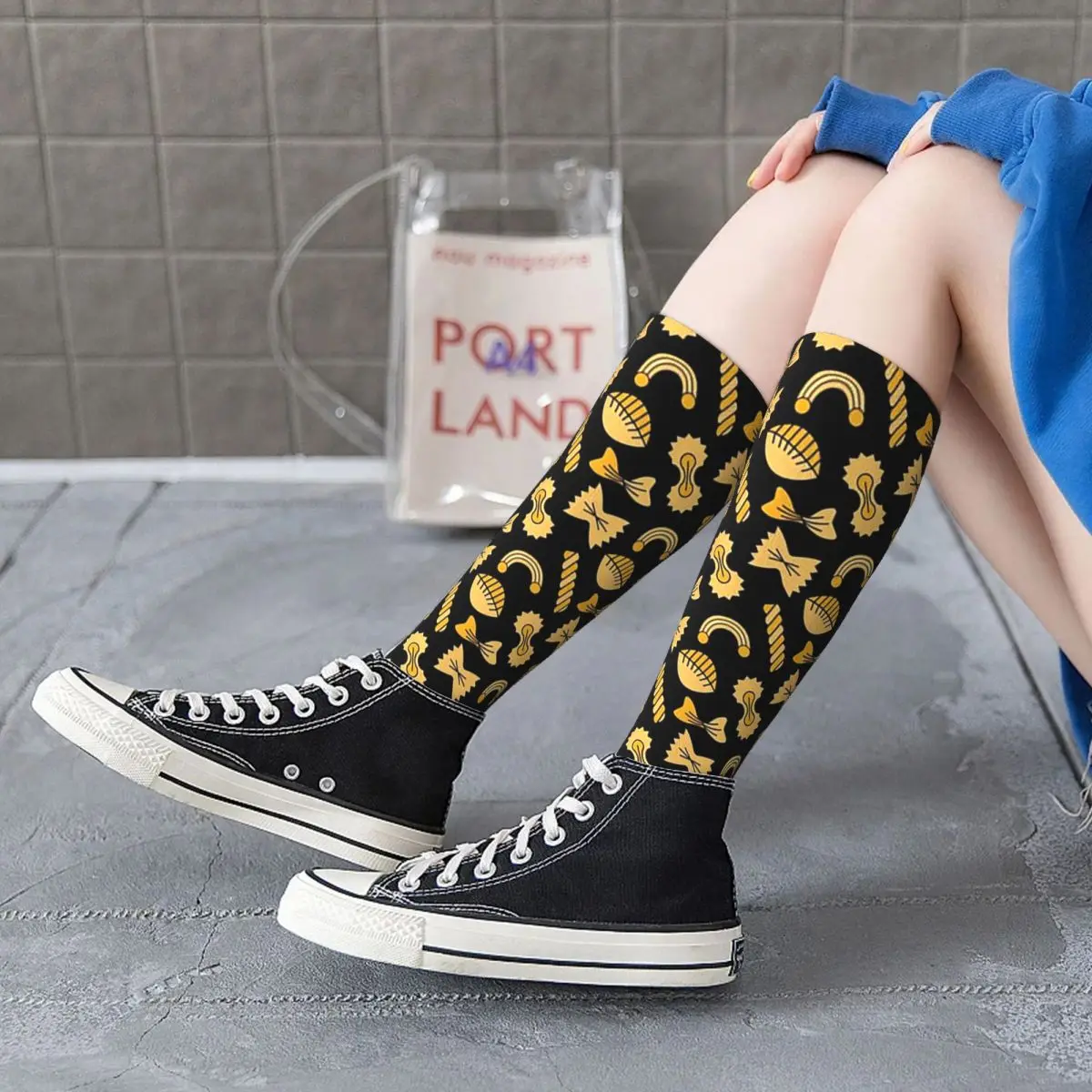 Pasta Pattern Socks Harajuku Sweat Absorbing Stockings All Season Long Socks Accessories for Unisex Gifts