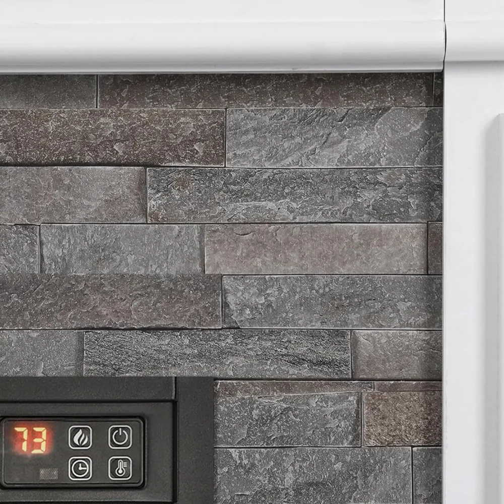 44 Freestanding Electric Fireplace with Mantel, Tall Heater, Realistic Stone Surround, Remote Control