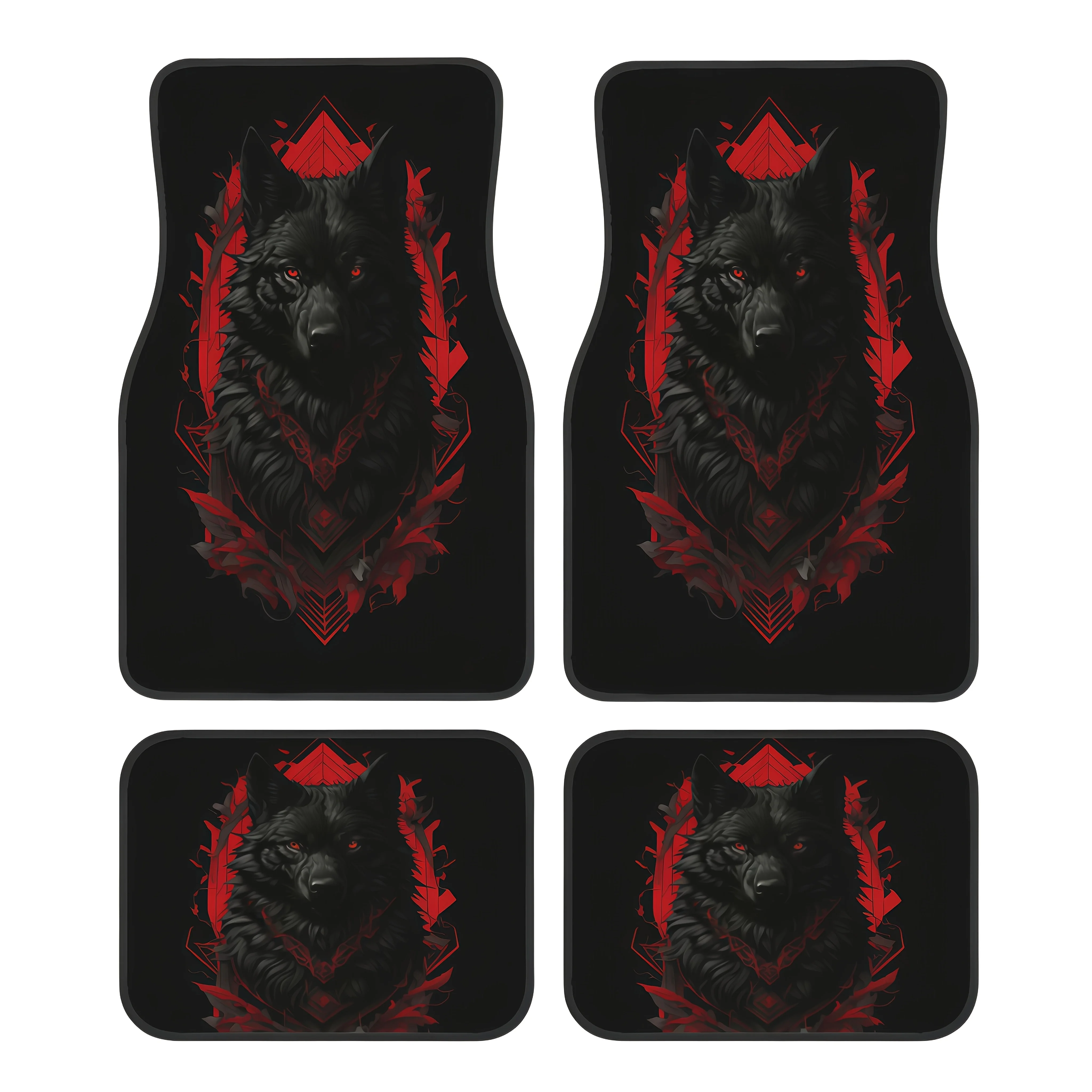 

4pcs Black Wolf Design Elements GM SUV Car Mats, Front And Rear Seats For All Vehicles, Stylish And Durable Car Accessories All