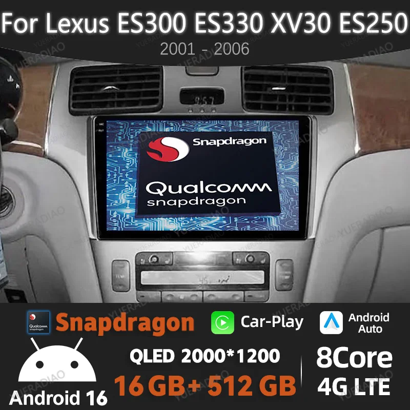 Android 16 Car Radio For Lexus ES300 ES330 XV30 ES250 2001 - 2006 Multimedia Stereo Video Player Carplay Auto GPS NAVI 4G WIFI