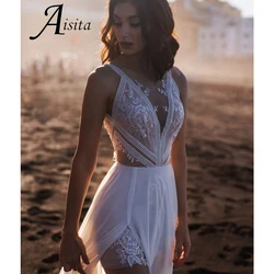 Wedding Dresses Princess Sleeveless customized V Neck Lace Appliques A Line Backless Bridal Gowns Court Train Cвадебное платье