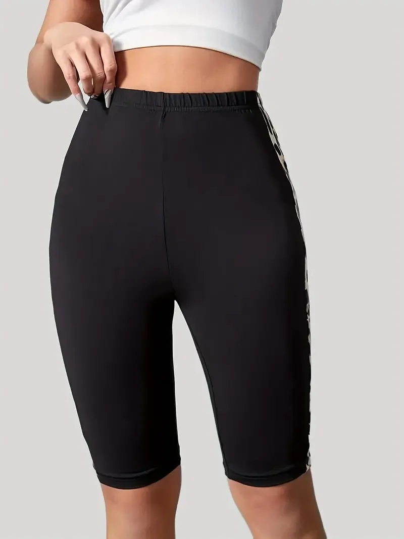 Women's Sports Black Leopard Print Shorts And Leggings Are Fashionable Casual Elastic Comfortable And Slim Fitting