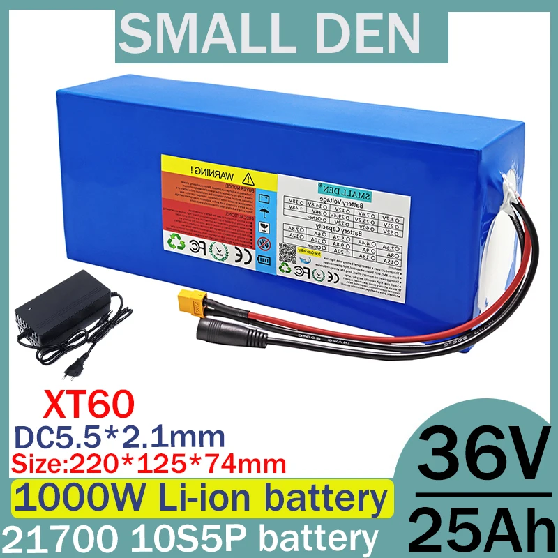 New 36V 25Ah 21700 10S6P A-class lithium battery pack,1000W high-power built-in BMS,various energy storage backup+2A3A5A charger