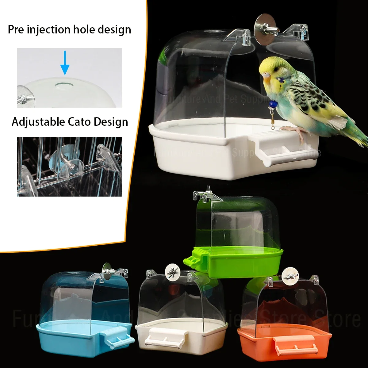 Hanging Bird Bath Box, Parakeet Shower Caged ,Parrot Bath Box Bird For Pet Brids For Canary, Budgerigar, Cockatiel,Parrots