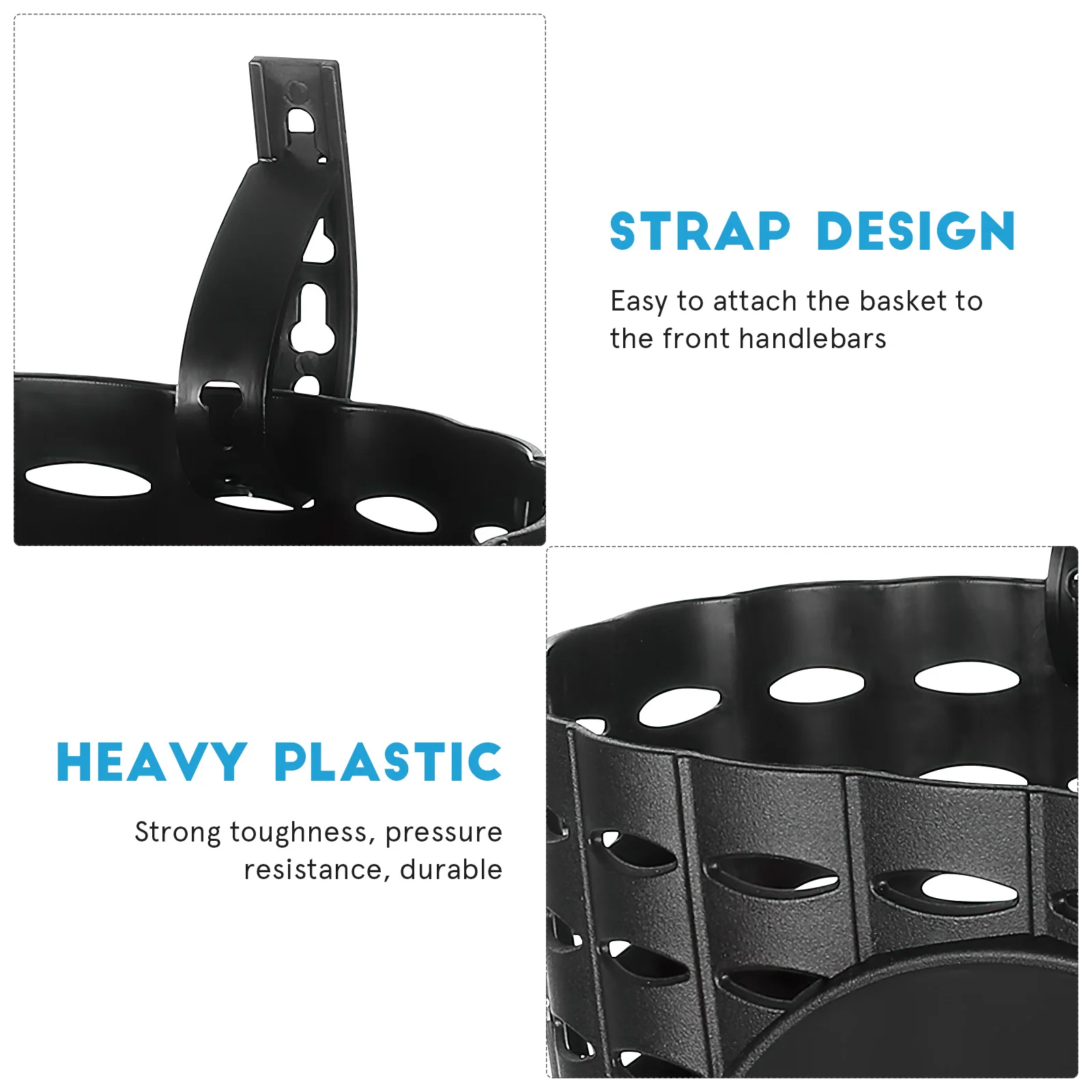 

1pc Premium Plastic Bike Storage Basket Detachable Waterproof Durable Smooth Surface Easy Install Carry Handle Black For Kids