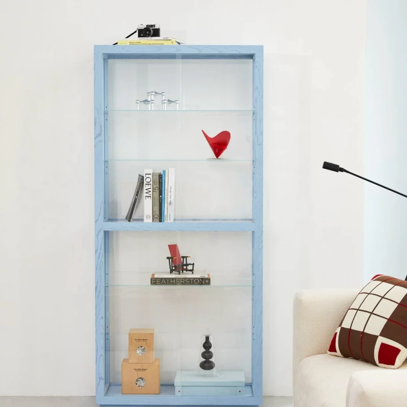 

Home blue glass display case, transparent black