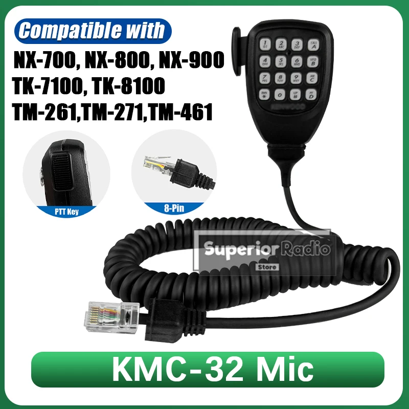 

KMC-32 8 Pin Handfree Speaker Microphone Compatible with Kenwood NX700 NX800 NX-820 NX-920 Mobile Car Radio Mic with Keyboards