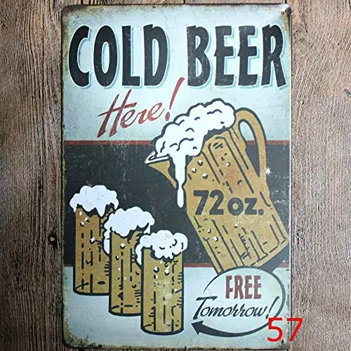 

Original Retro Design Cold Beer Here Tin Metal Sign Wall Art | Thick Tinplate Print Poster Wall Decoration for Bar