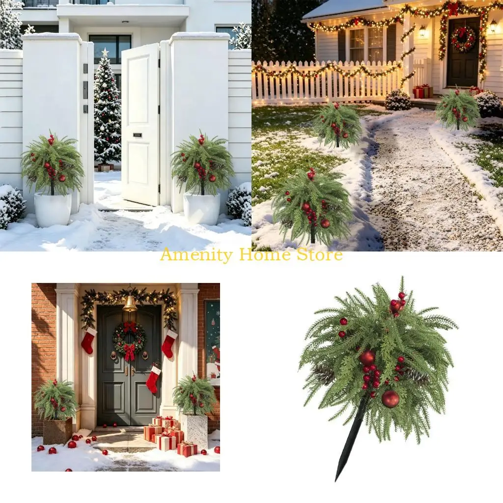 F26C Artificial Christmas Foliage Yard Pick, Plastic Holiday Piece with Pointed Base, 56cm/22inch Tall for Lawn and Porch Side