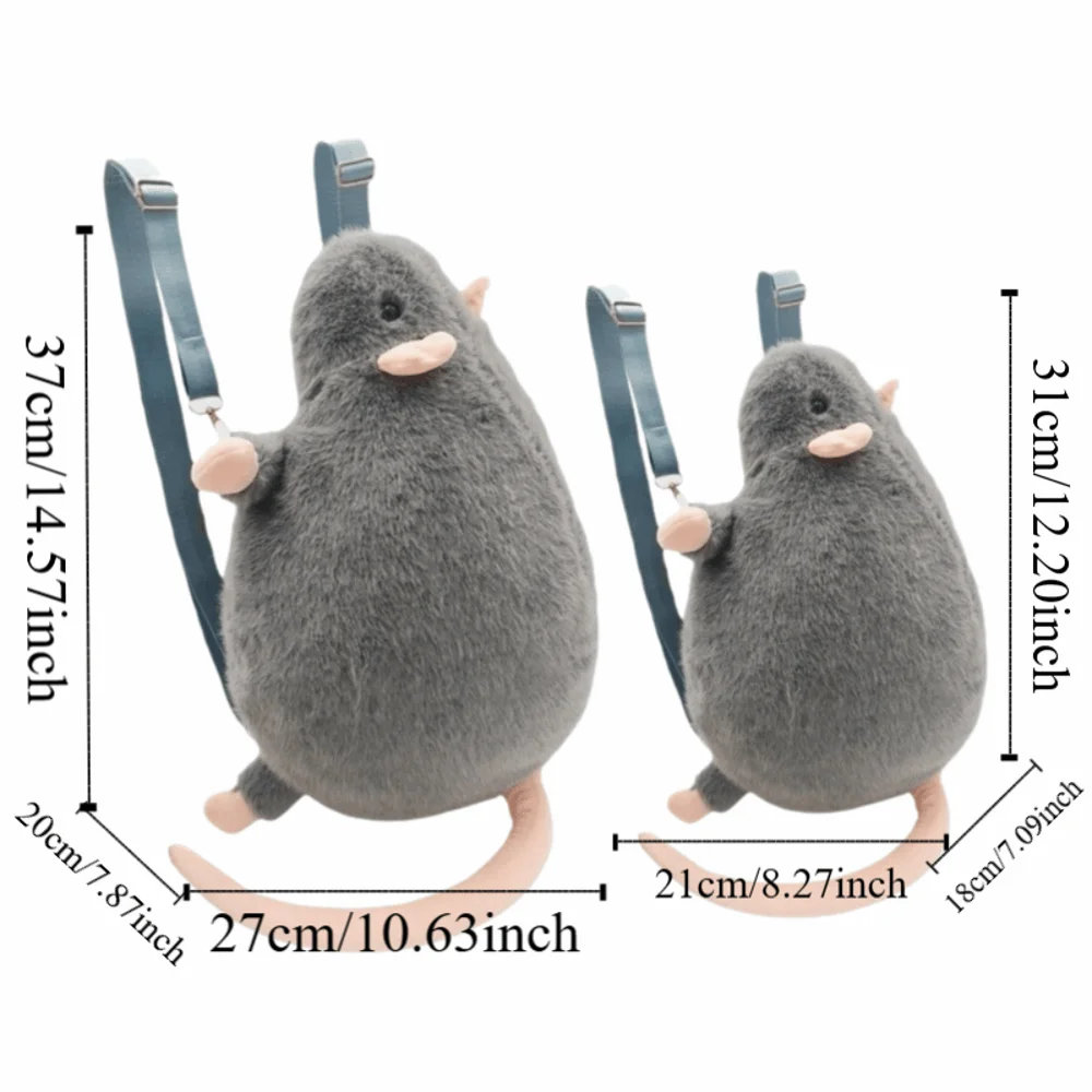 Soft Flower Branch Rat Backpack Large Capacity Realistic Design Animal Figure School Bag Cartoon Grey Brown Color Mouse Daypack