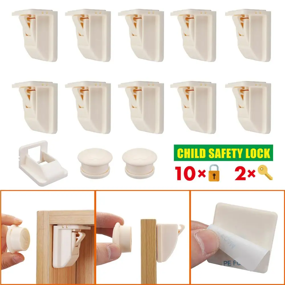 

10Pcs Magnetic Cabinet Locks Drawer Cupboard Door Locks Child Kids Baby Safety Lock 2 Keys