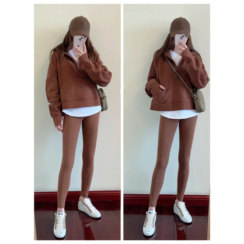 المرأة الصوف نصف البريدي الوقوف طوق البلوز شتاء دافئ فضفاض صالح قصيرة البلوز دافئ سترة عادية لينة ملابس رياضية خارجية #6