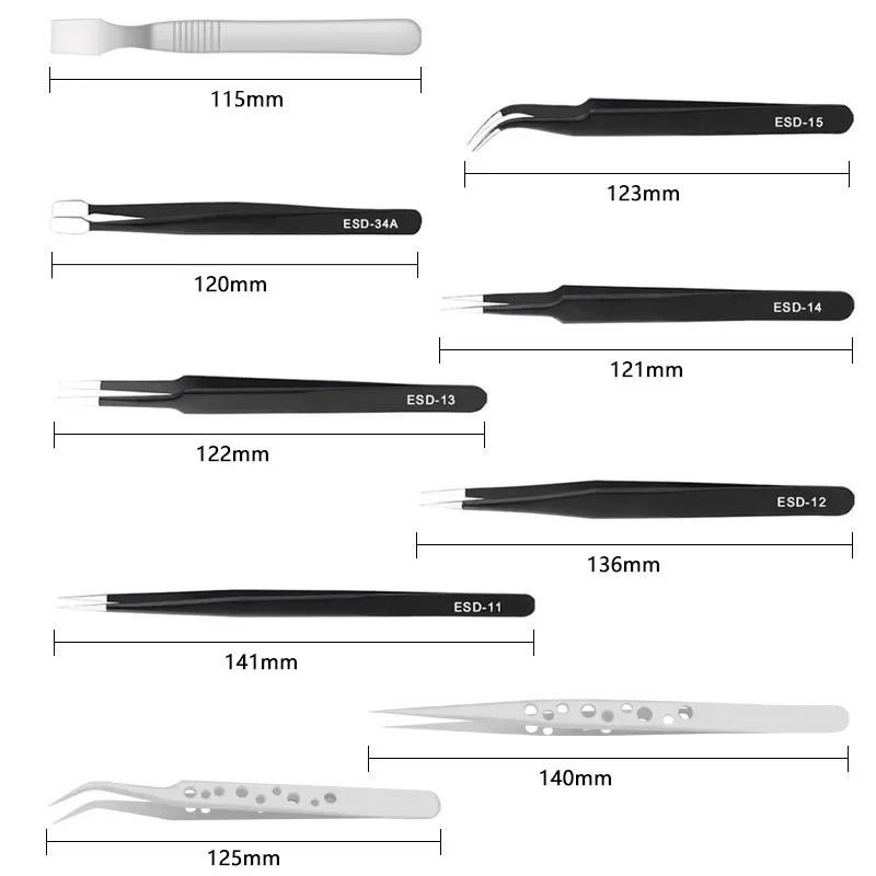 9 Pcs Tweezers Set Stainless Steel Anti-Static Precision Tweezers for Electronic Mobile Phone Repair Tools Hand Tools