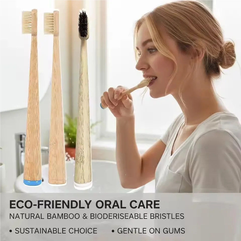 4 Stück Naturborsten-Zahnbürste aus Bambus, biologisch abbaubar, völlig frei von Plastik und Nylon, Bambus-Zahnbürste mit Schweineborsten – Detail 4