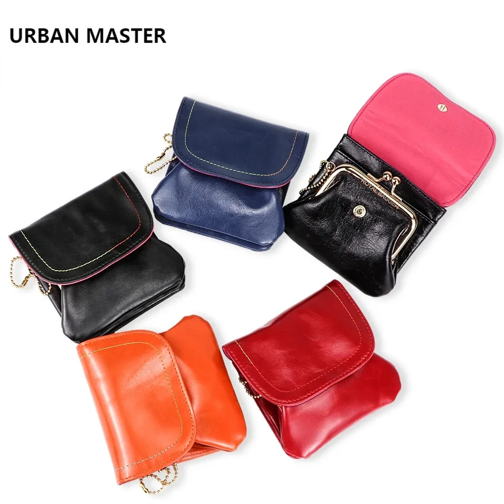 

URBAN MASTER Mini Coin Purse for Women Genuine Cow Leather Credit Card Holder Vintage Wallet Storage Bag With Kiss Lock 1500