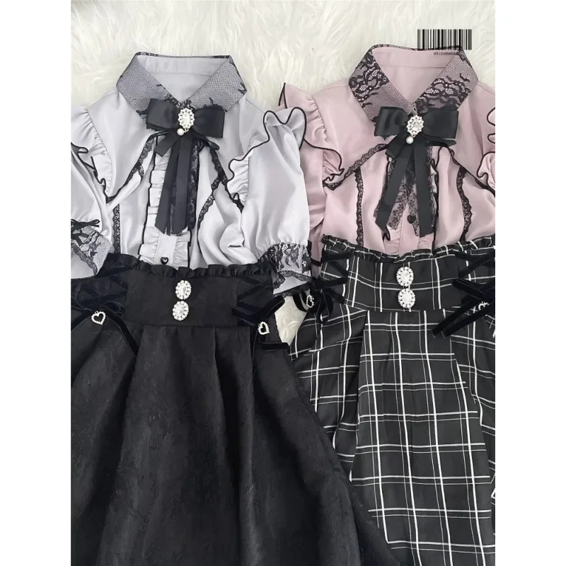 Rojita Jirai Kei Lace Collar Shirt Japanese Lolita Sweet Short Sleeve Blouses for Women Fashion 2024 Blusas Femininas Elegantes