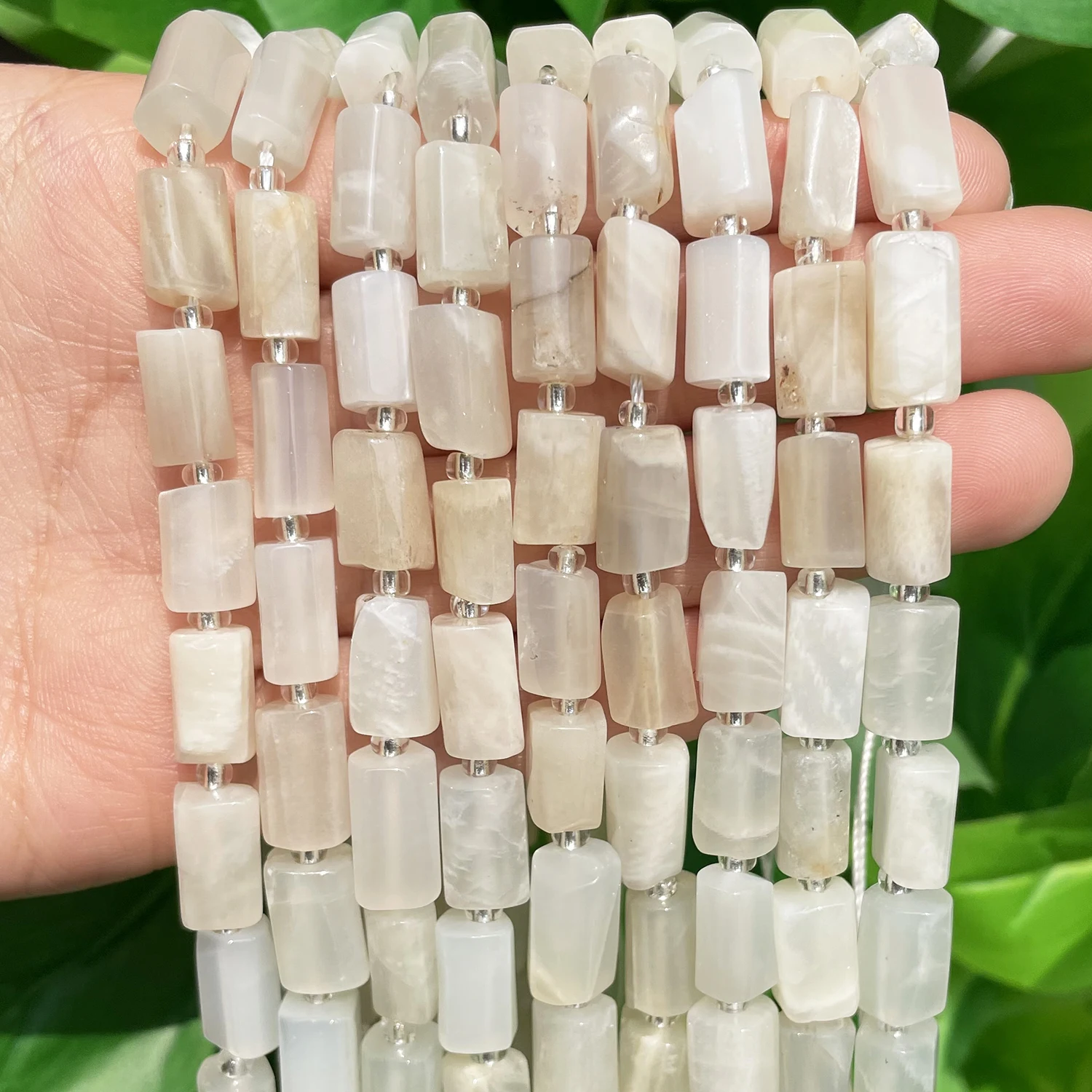 8x11mm Natural Stone Faceted White Moonstone Beads Column Loose Spacer Beads for Jewelry DIY Making Bracelet Earring Accessories